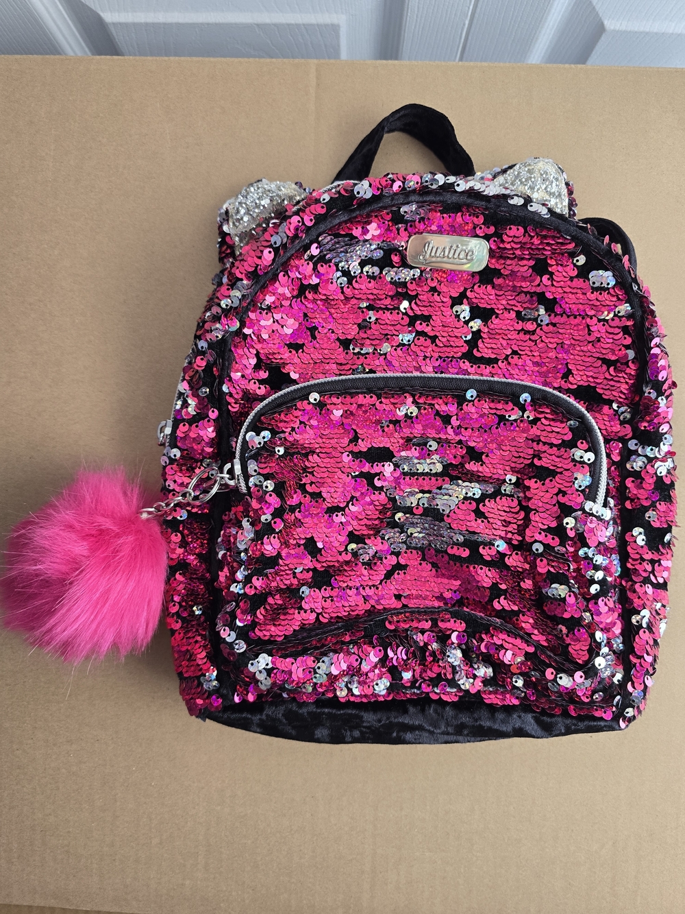 Justice Sequin Mini Backpack in Hot Pink with Silver Accents